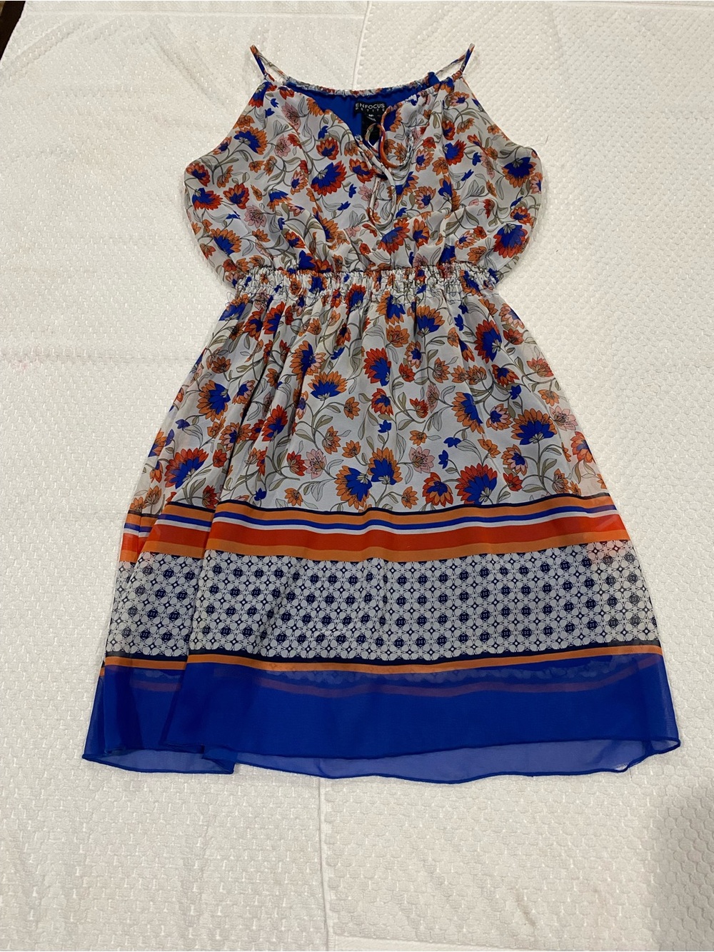 Enfocus Studio Women’s Floral Spaghetti-Strap Dress in Blue and Orange